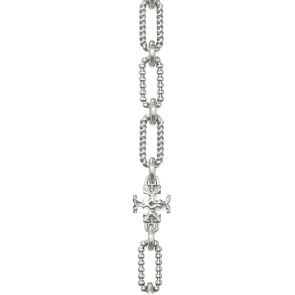 TORY BURCH • Rolled Tory Silver Roxanne Chain Logo Necklace - Picture 3 of 4